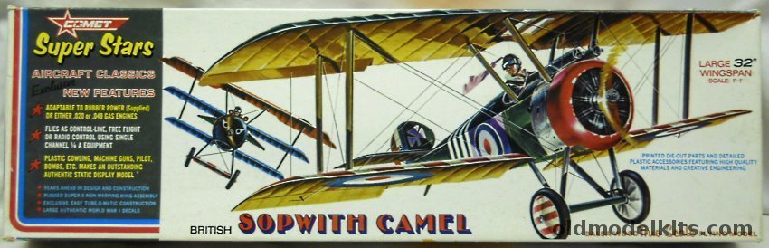 Comet 1/12 Sopwith Camel Super Stars Series - 32 inch Wingspan R/C Flying Aircraft, 3647 plastic model kit